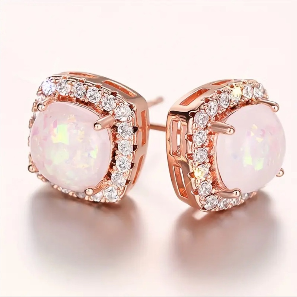 Elegant Rose Gold and Opal Stud Earrings